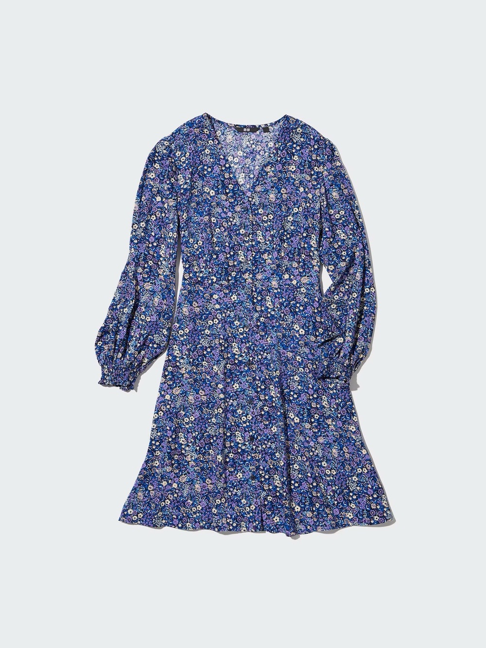 UNIQLO PRINTED V-NECK FLARE MINI DRESS